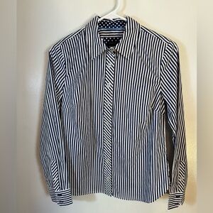Talbots Button Up Blouse Shirt Striped Blue White Officewear XS‎ 100% Cotton